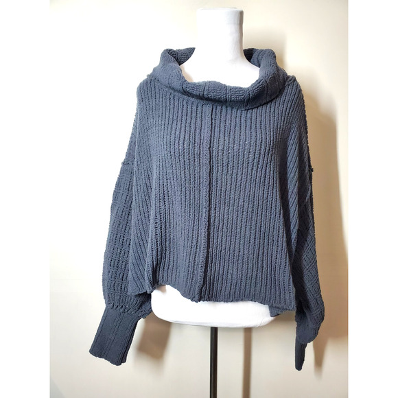 Free People Womens Medium Cowl Neck Sweater Cropped Slouchy By Your Side Gray - Picture 12 of 12